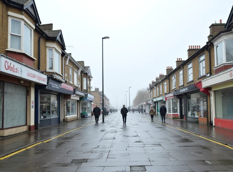 A deserted high street in a British seaside town, with several closed shops and a general feeling of decline.