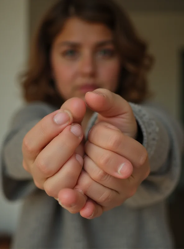 A parent holding a child's hand, looking concerned.