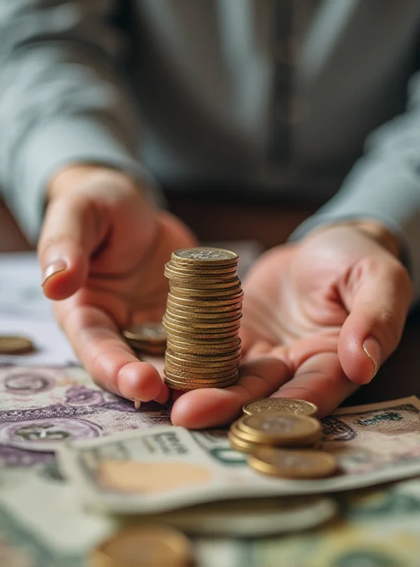 People holding money and coins, thinking about investment strategies.