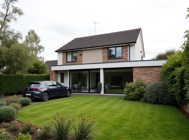 A modern house in a UK suburb with a well-maintained garden.