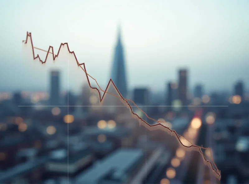 A downward trending line graph representing Morgan Advanced Materials stock decline, set against a blurred cityscape of London.