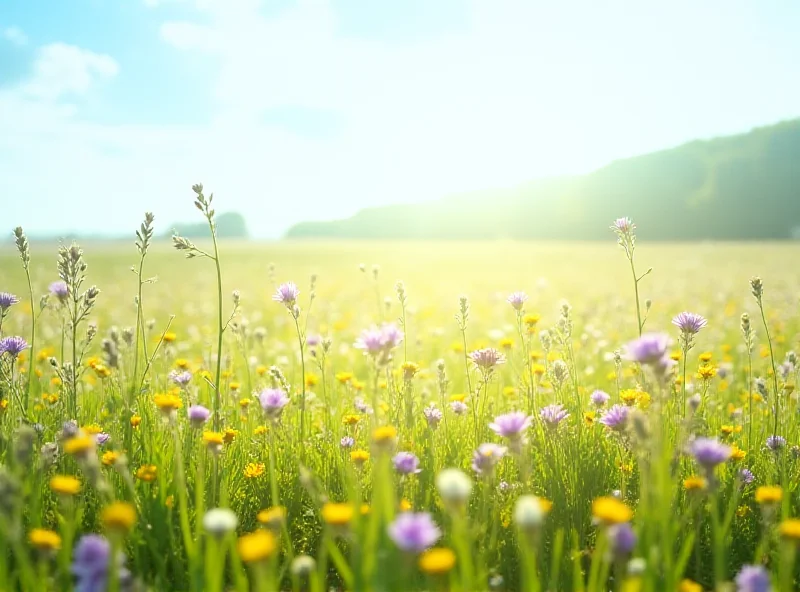 A field of wildflowers in the English countryside, providing habitat for bumblebees