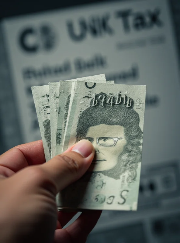 A close-up shot of a hand holding a stack of UK banknotes, with a blurred image of a council tax bill in the background.