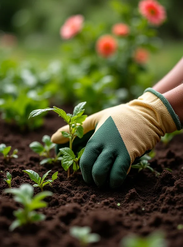 Close up of someone weeding in a garden