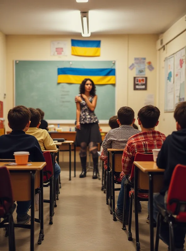 Ukrainian refugees in a Czech school