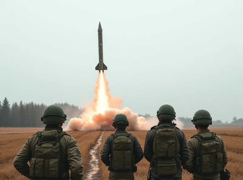 Illustration of LMM missiles being launched from a ground-based system in a field with Ukrainian soldiers nearby.