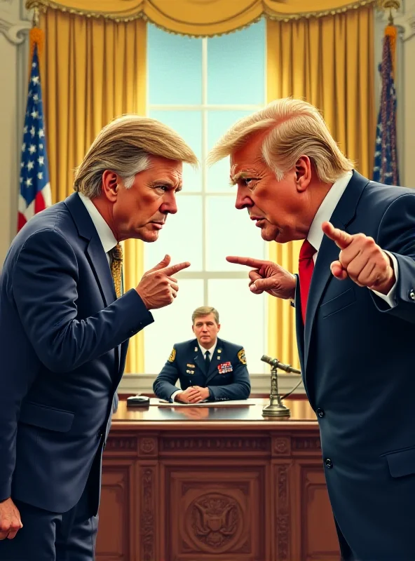 Illustration of Donald Trump and Volodymyr Zelenskyy facing each other in the Oval Office, looking angry and pointing fingers.