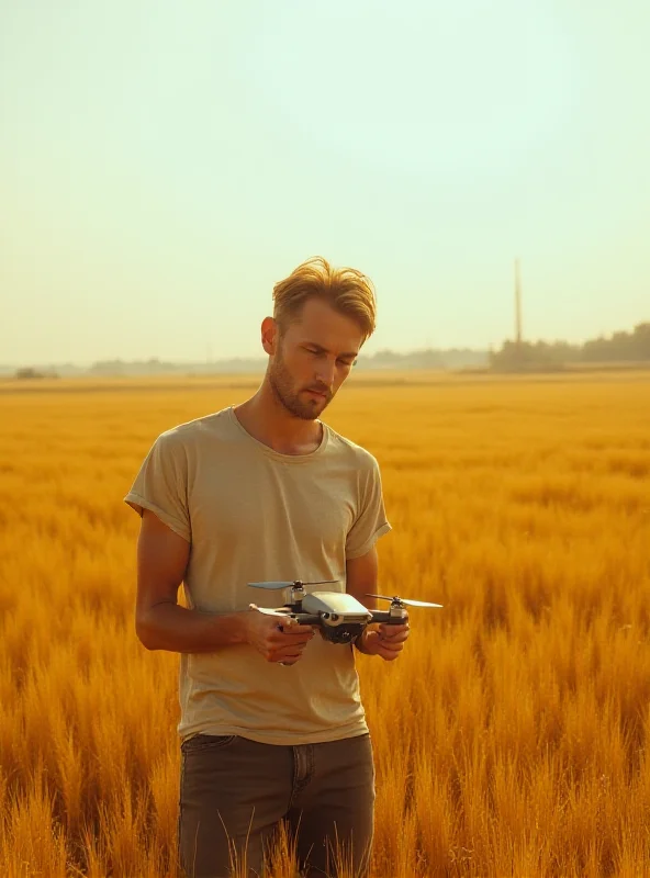 A person holding a small drone in a field