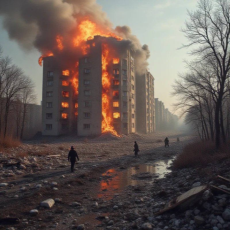 A destroyed building in Kyiv after a Russian air attack.