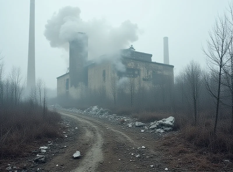 Damaged power plant in Ukraine after a Russian missile attack, with smoke billowing and debris scattered around the site.