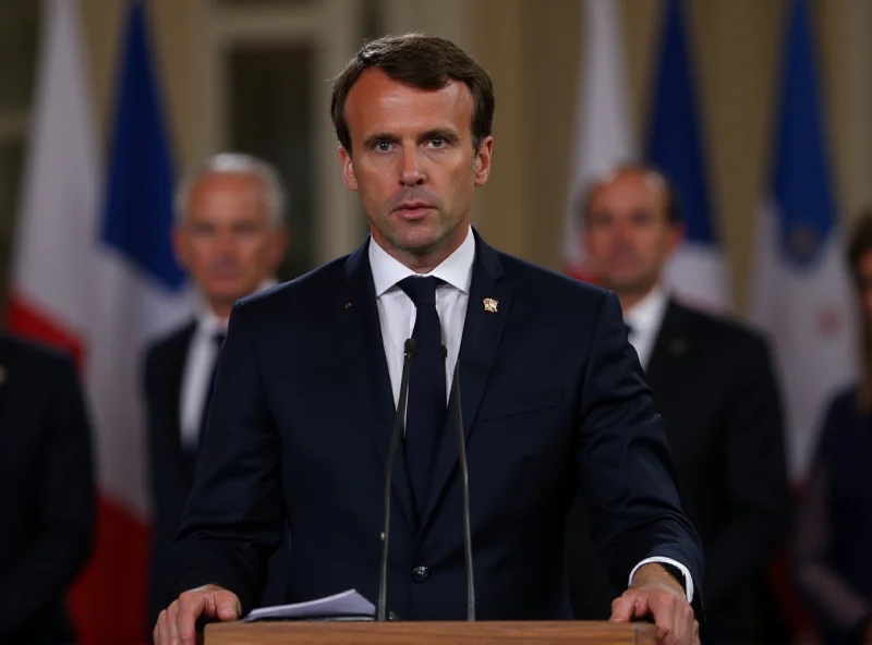 French President Macron speaking at a press conference about Ukraine.