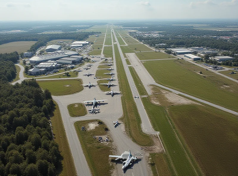 Aerial view of Jasionka Airport, Poland, with military transport aircraft visible on the runway.