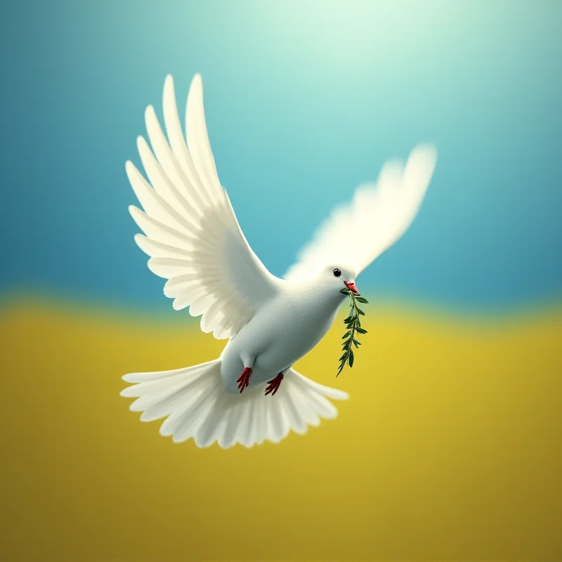 A dove carrying an olive branch, symbolizing peace and a potential resolution to the conflict in Ukraine.