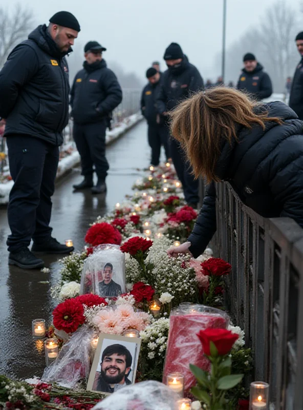 Mourners laying flowers at a memorial for Boris Nemtsov.