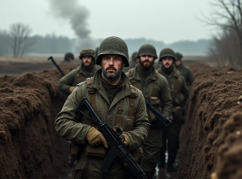 Ukrainian soldiers in a trench, defending their position against Russian forces.