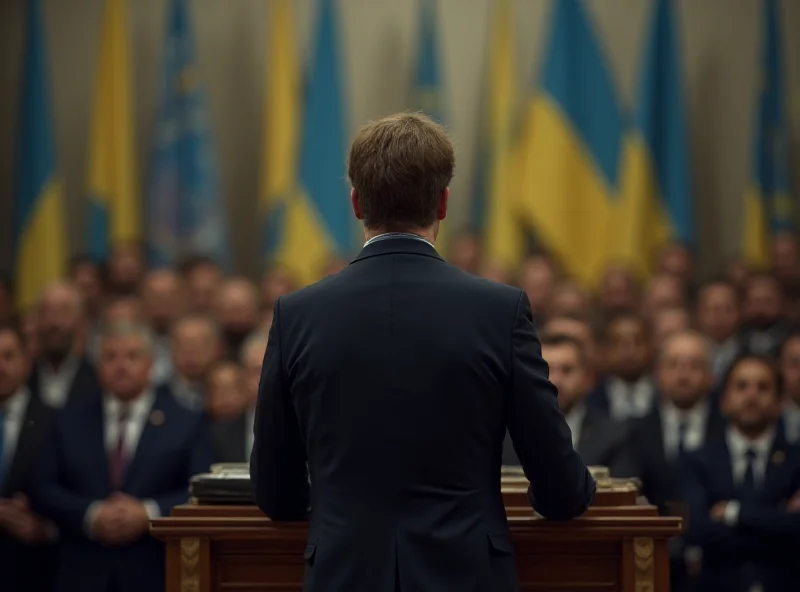 Volodymyr Zelenskyy addressing a crowd.