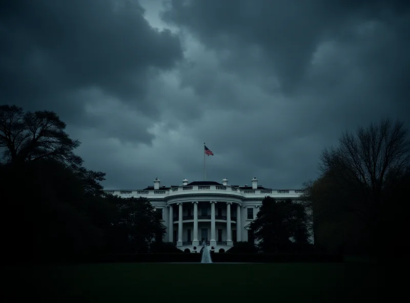 A view of the White House in Washington D.C. with dark clouds ominously gathering above it