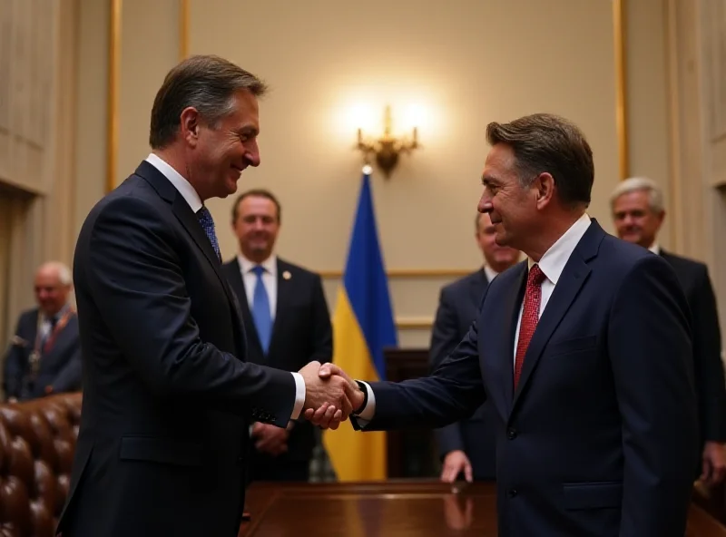 Zelensky shaking hands with US official