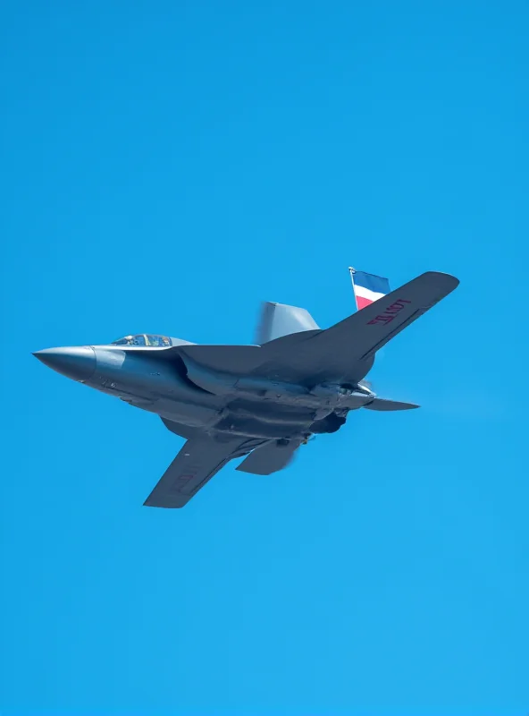 A sleek F-35 fighter jet soaring through the sky, leaving a vapor trail behind, with the Czech flag subtly displayed on the tail.