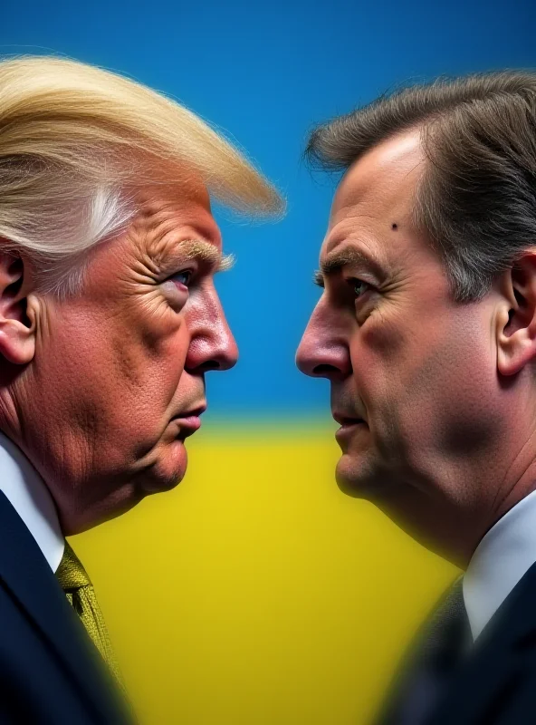 A split image showing Donald Trump and Volodymyr Zelenskyy facing opposite directions, symbolizing their differing viewpoints and potential conflict.