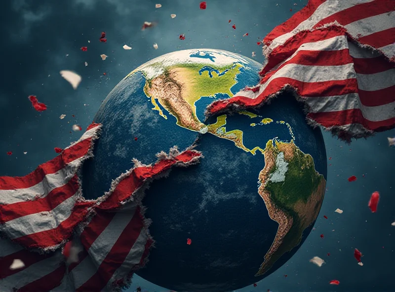 Illustration of the US flag tearing apart a globe, symbolizing the accusation of destabilizing the world order.