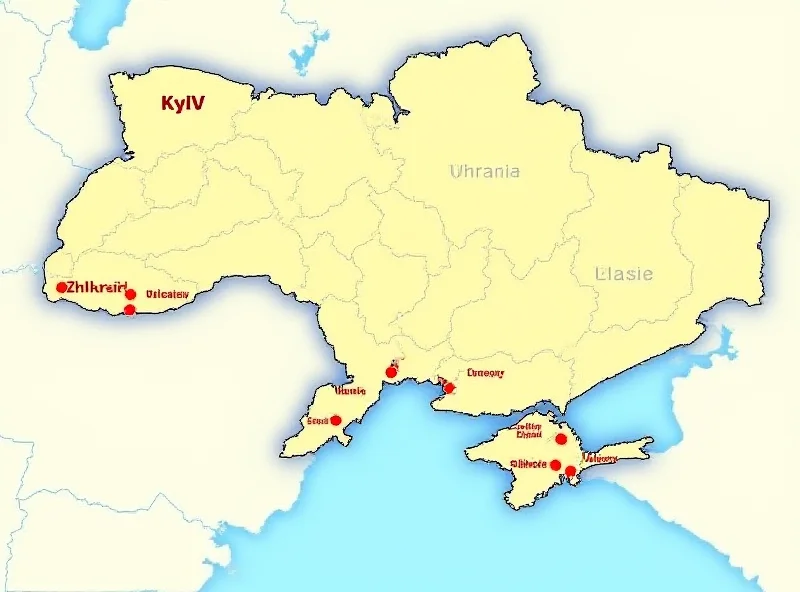 Map of Ukraine highlighting Kyiv and Uzhhorod