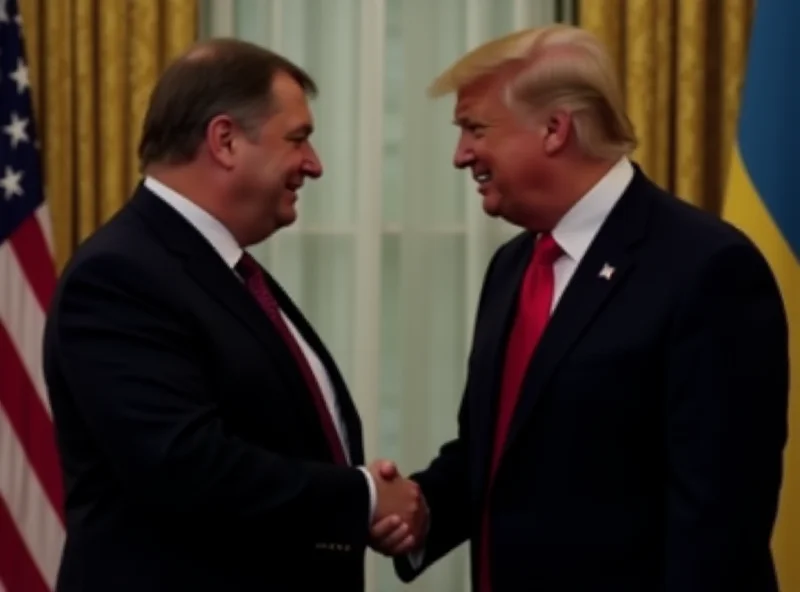 Volodymyr Zelensky and Donald Trump shaking hands at the White House