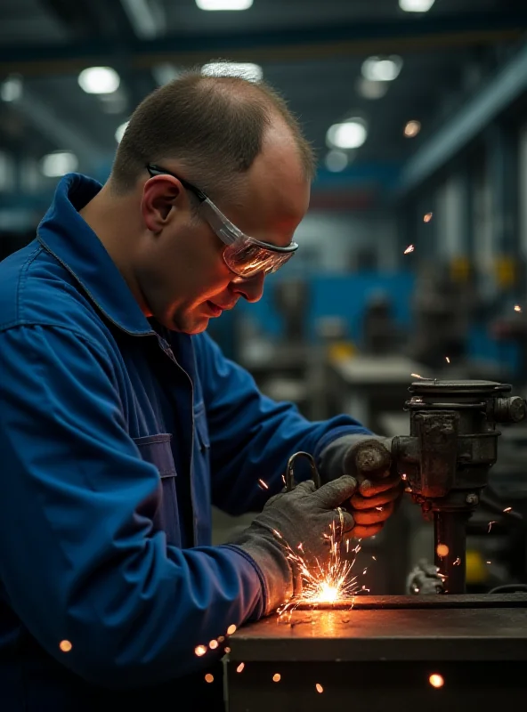 A Ukrainian factory worker inspecting equipment