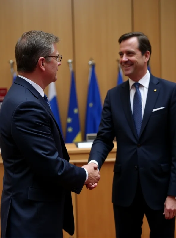 Volodymyr Zelenskyy shaking hands with a European leader