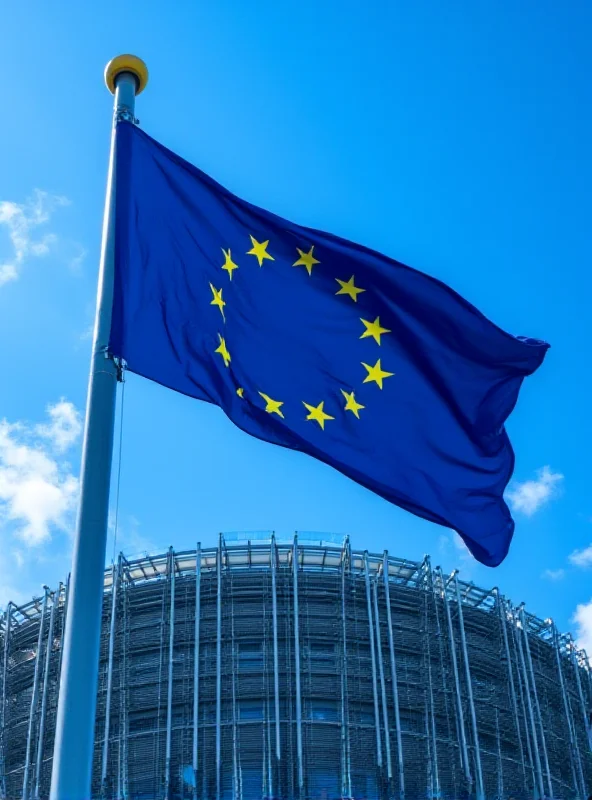 European Union flag waving in front of the European Parliament building