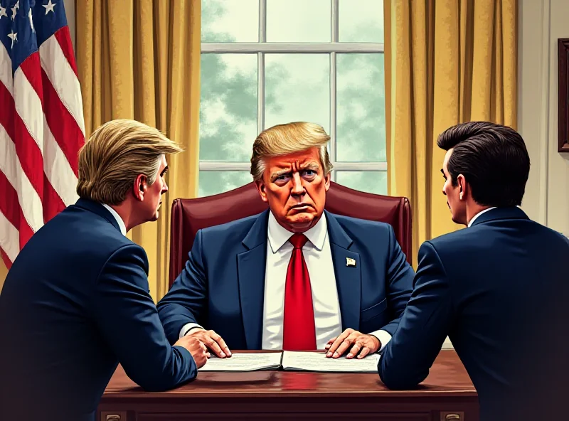 Illustration of a tense meeting in the Oval Office between Zelensky and Trump.