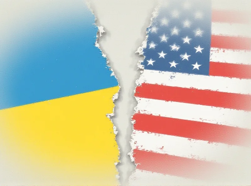 Illustration of a divided Ukrainian flag with the US flag in the background, symbolizing strained relations.