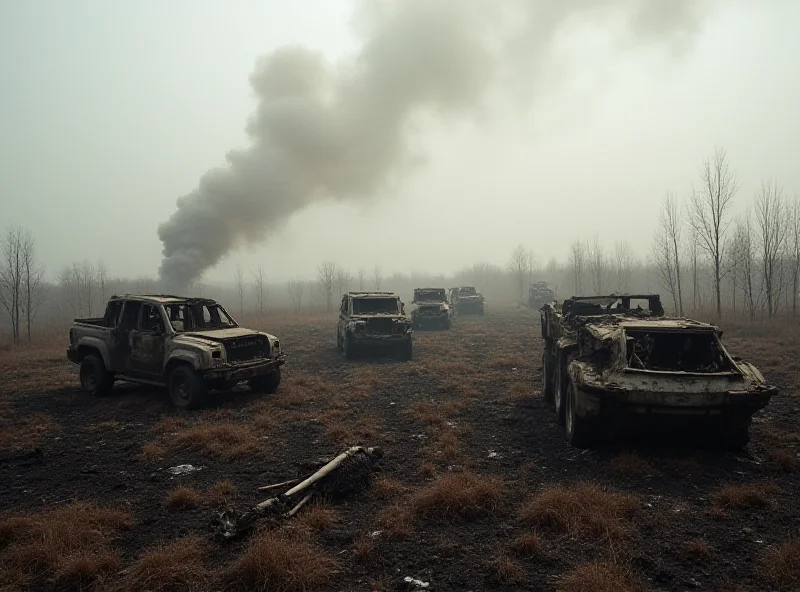 A field with destroyed military vehicles in Ukraine.