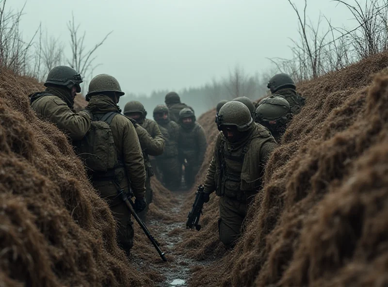 A group of soldiers in trenches on the front lines in Ukraine.