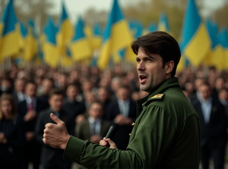 Volodymyr Zelenskyy addressing a crowd.