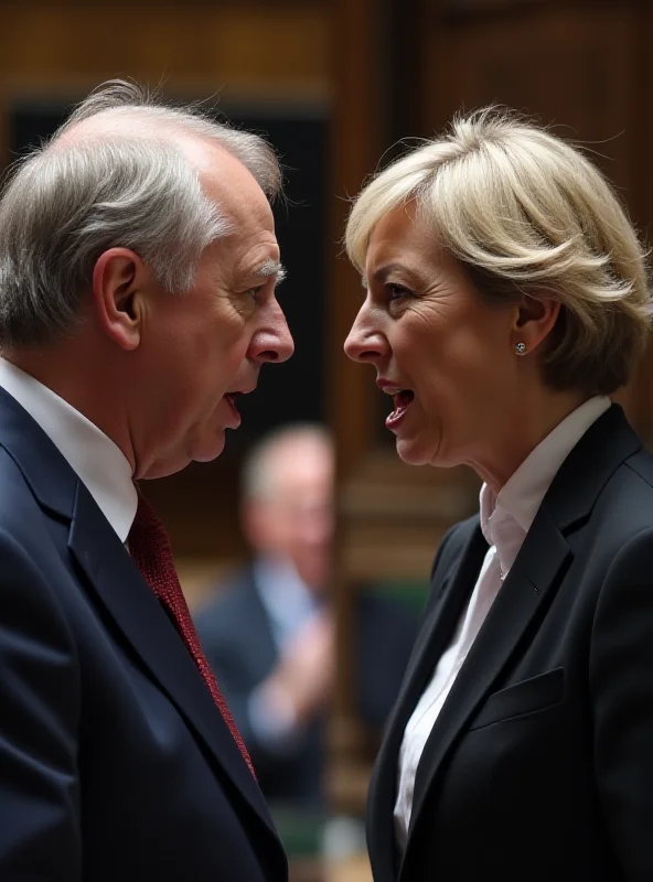 A tense political debate between Labour and Reform UK party leaders in the British Parliament.