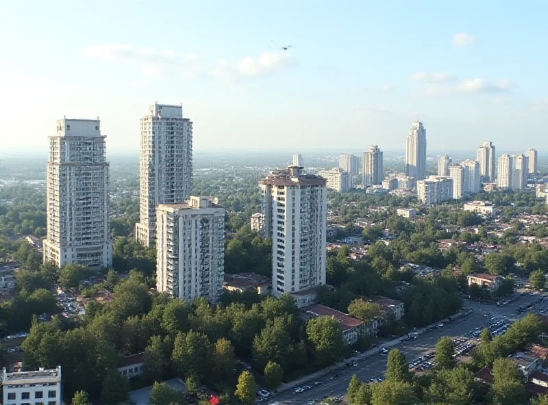 Aerial view of Kyiv with air defense systems prominently displayed