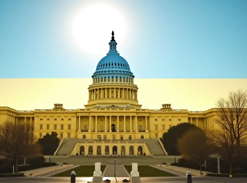 Image of the US Capitol Building with a Ukrainian flag overlayed on it, symbolizing US aid to Ukraine