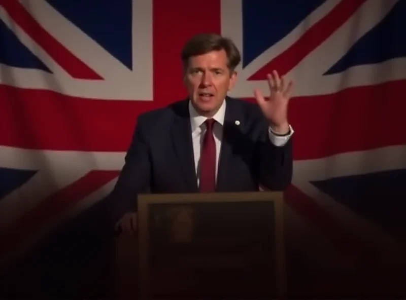 Sir Keir Starmer speaking at a podium with the British flag in the background.