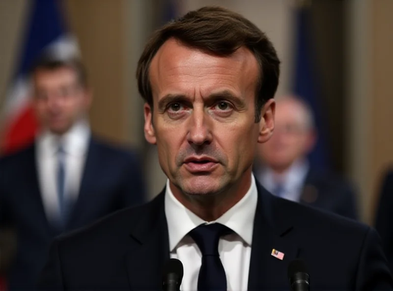 Emmanuel Macron speaking at a press conference with a serious expression.