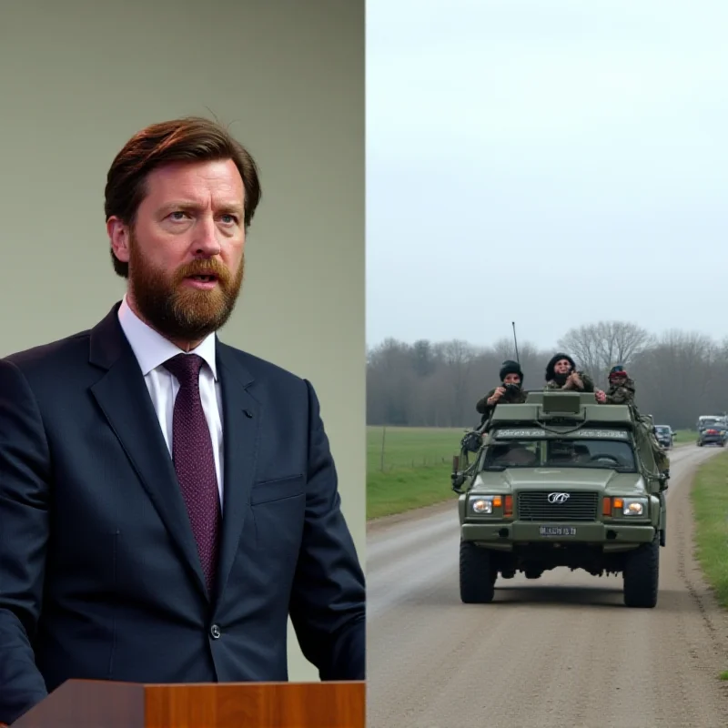 A split image. On one side, Keir Starmer giving a speech. On the other side, a military convoy in Ukraine.