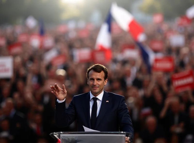 Emmanuel Macron addressing a crowd at a political rally.