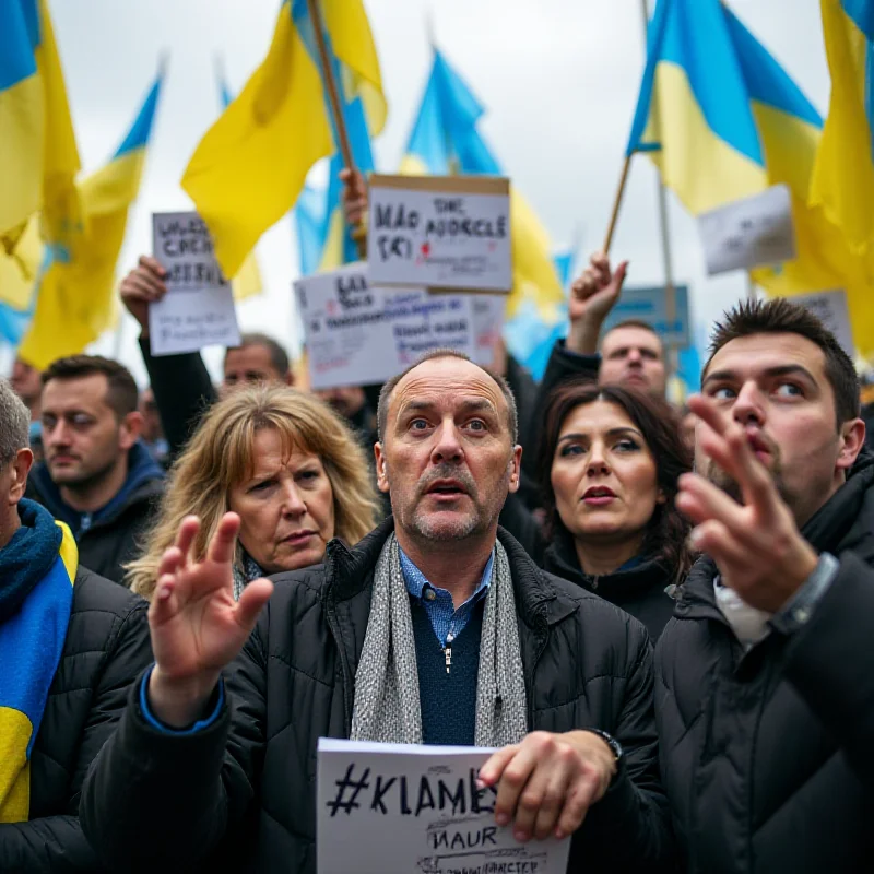 A group of Ukrainian Americans protesting in support of Ukraine.