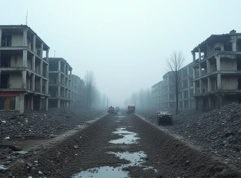 A destroyed Ukrainian city after a missile strike.