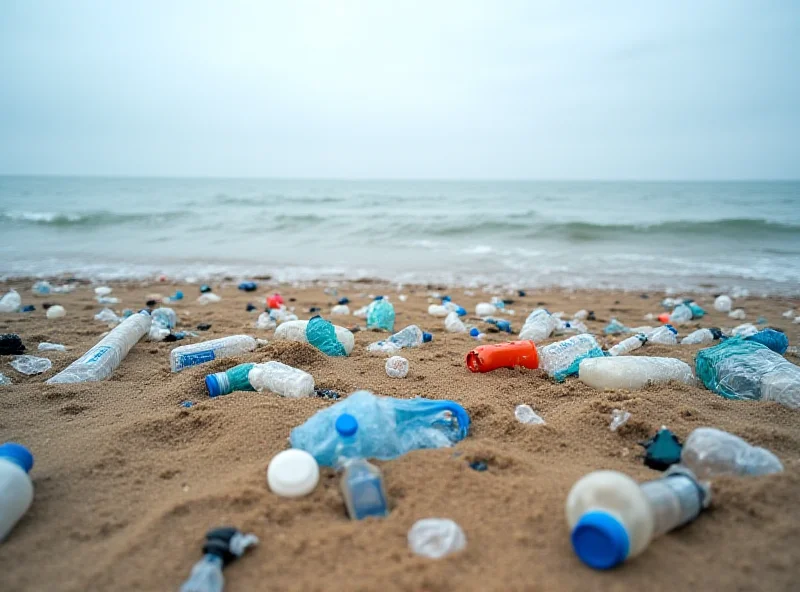 A beach littered with plastic waste, illustrating the global problem of plastic pollution.