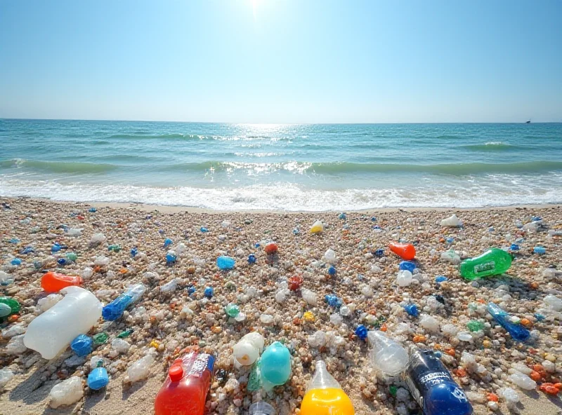 A polluted beach filled with plastic waste, highlighting the global plastic pollution crisis that the UN is addressing.