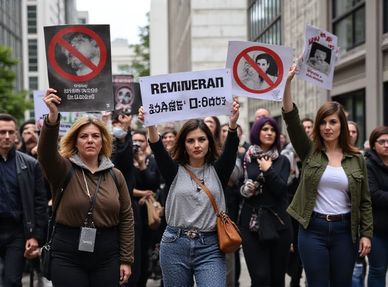 A group of people holding up signs and banners at a protest, demanding justice and accountability, with a focus on remembering those who disappeared during a past conflict.