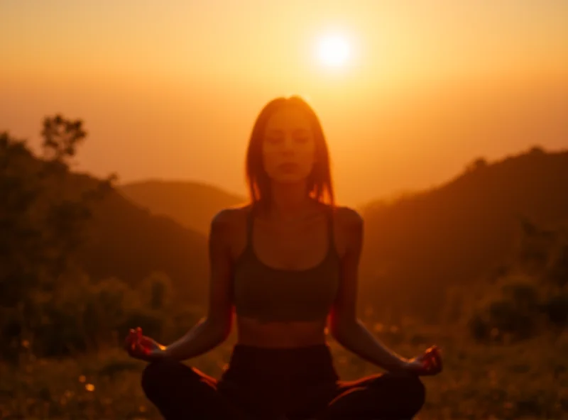 Woman meditating outdoors at sunrise, visualizing her goals