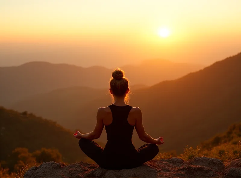 A person sitting in a contemplative pose, looking out at a scenic landscape.