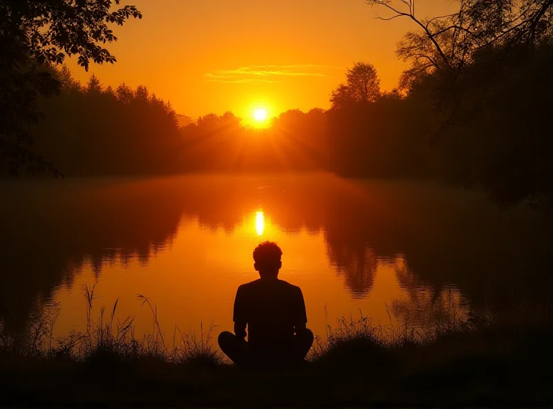 A person sitting peacefully by a lake, reflecting on their life.